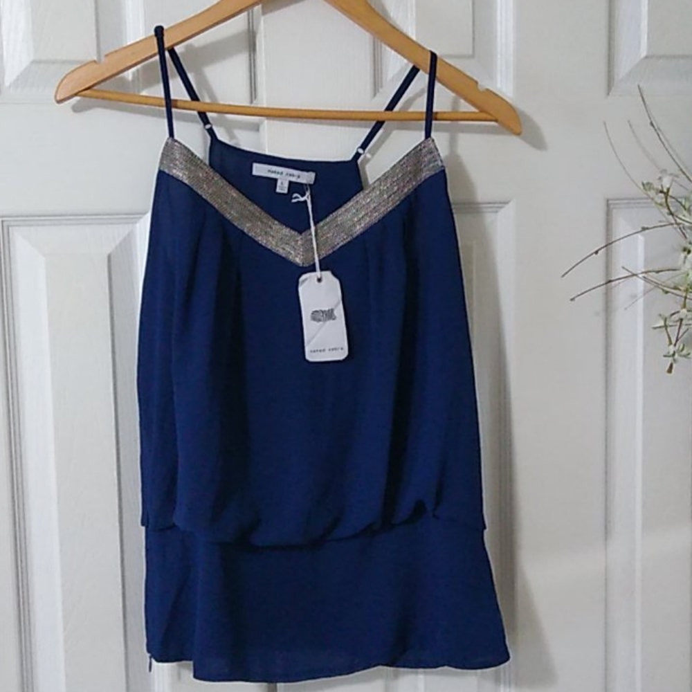 Blue and silver top with adjustable thin straps
